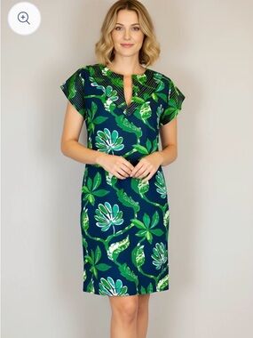 Women’s Navy and Green Tropical Print Mini Dress